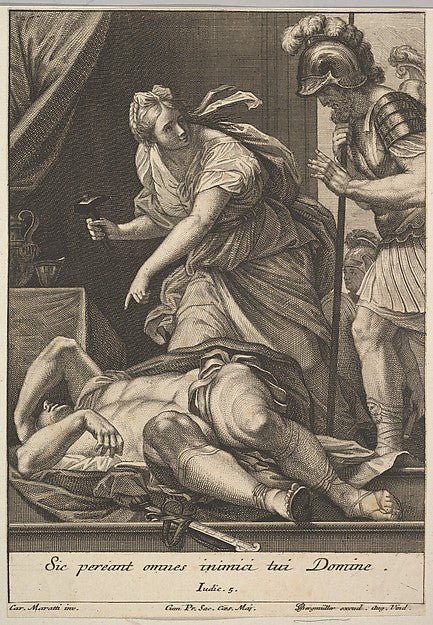 Johann Georg Bergmüller , After Carlo Maratti:Jael slaying Sisera 1705–62, vintage artwork, 16x12"(A3) Poster Print