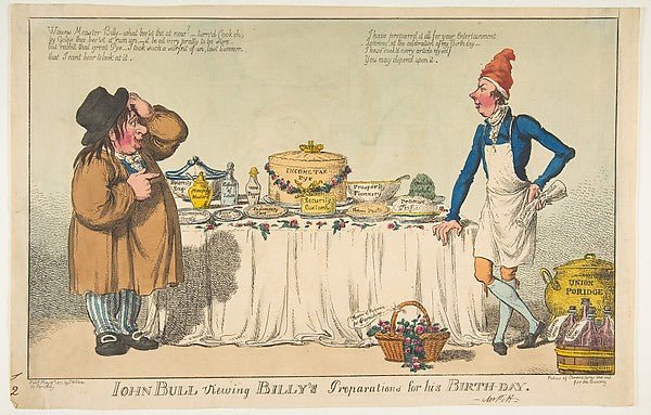 John Bull Viewing Billy's Preparations for his Birth-day May 1, vintage art, A3 (16x12") Poster Print