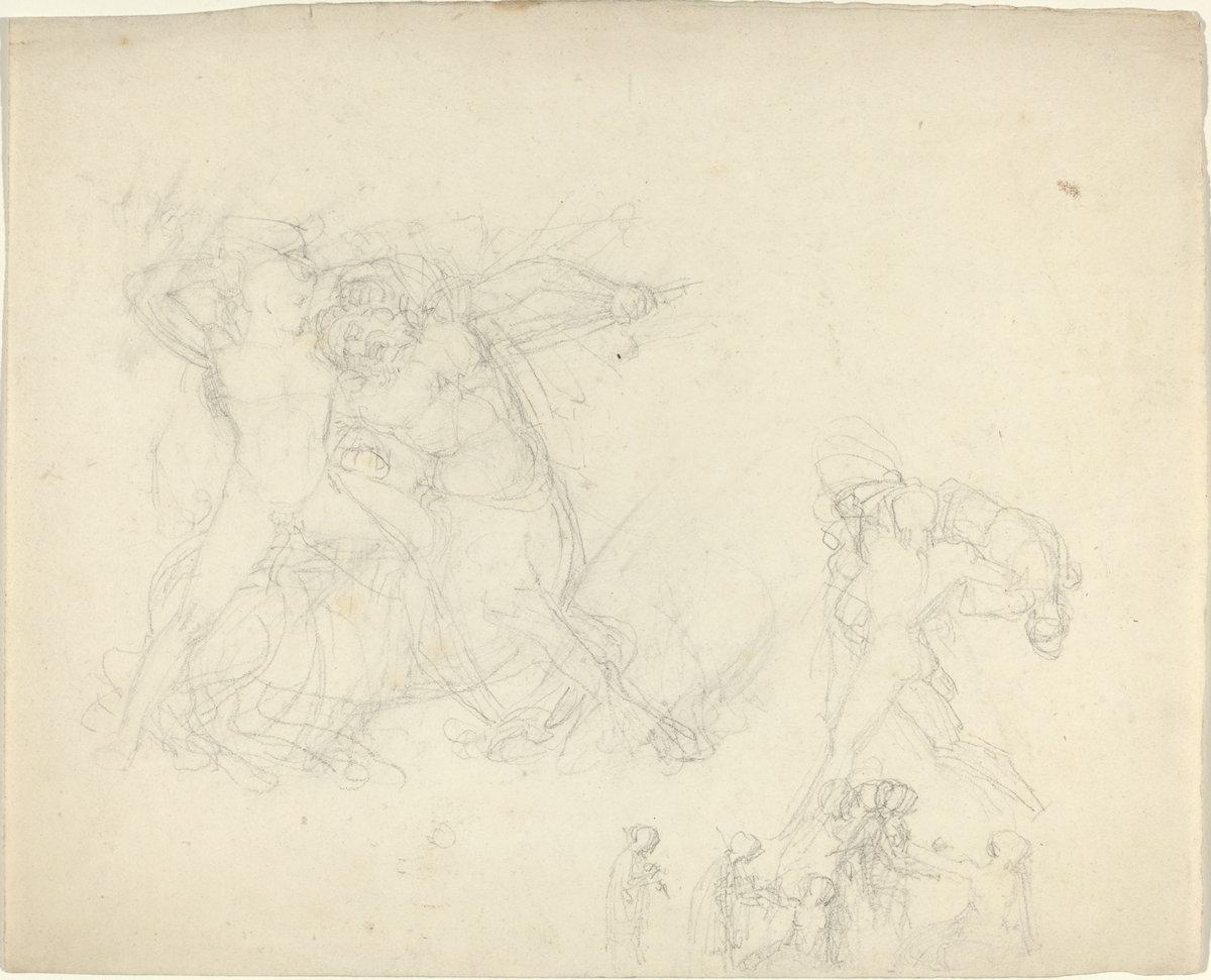 John Flaxman:Sheet of Studies, including a Man Battling a Ce,16x12"(A3) Poster