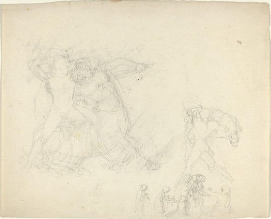 John Flaxman:Sheet of Studies, including a Man Battling a Ce,16x12"(A3) Poster