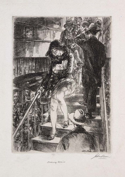 John Sloan - Subway Stairs, vintage art, A3 (16x12")  Poster Print 