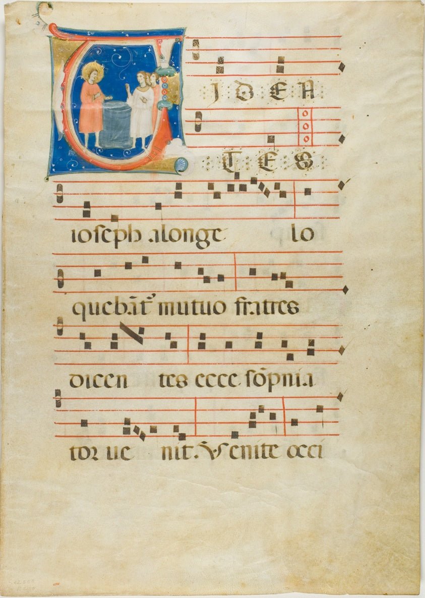 Joseph and his Brothers at the Well, Initial V from an Antiphonary by  Neri da Rimini ,23x16"( A2 size ) Poster Print