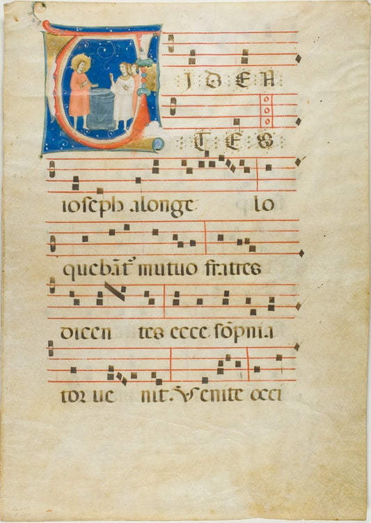 Joseph and his Brothers at the Well, Initial V from an Antiphonary by  Neri da Rimini ,23x16"( A2 size ) Poster Print