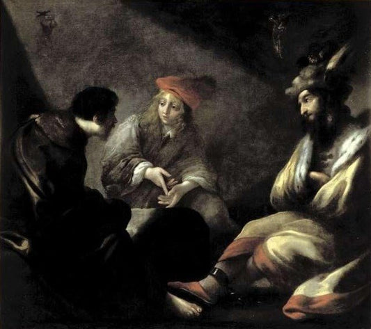Joseph en prison expliquant les songes (Joseph retells his dreams whilst in prison), vintage artwork by Claude Vignon, 12x8" (A4) Poster
