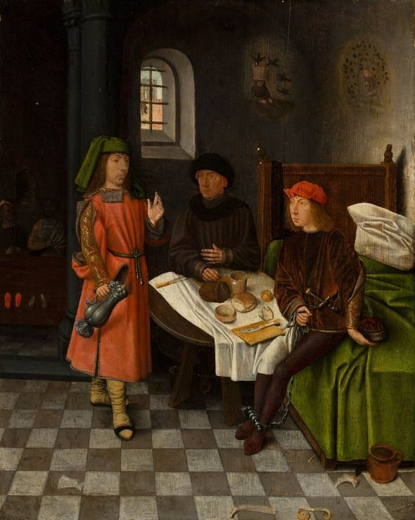 Joseph Explaining the Dreams of the Baker and the Cupbearer, vintage artwork by Dutch School 15th Century - Unknown, A3 (16x12") Poster Print