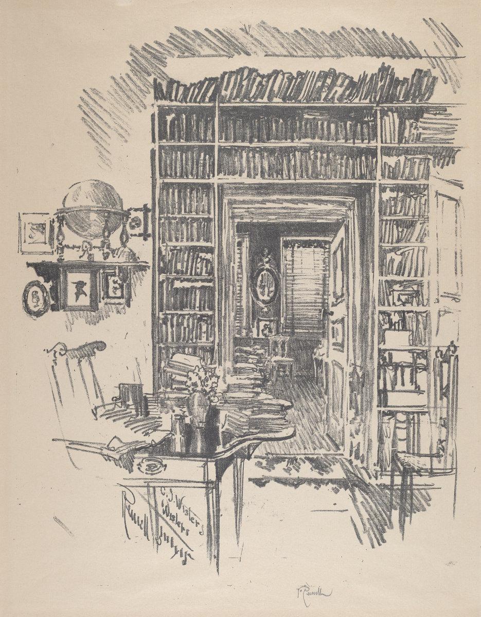 Joseph Pennell:Book-Room at Dr. Wister's,16x12"(A3) Poster