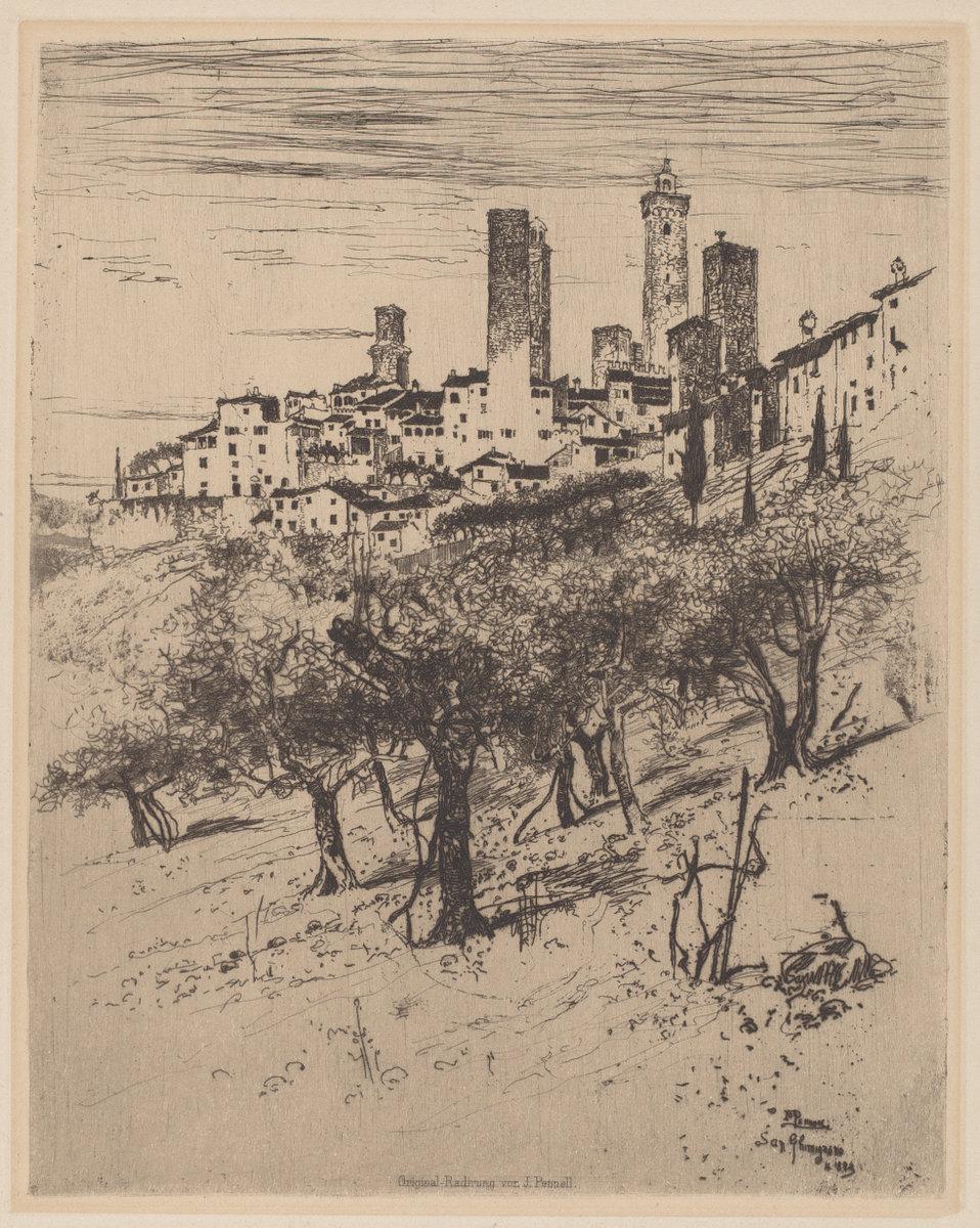 Joseph Pennell:San Gimignano,16x12"(A3) Poster