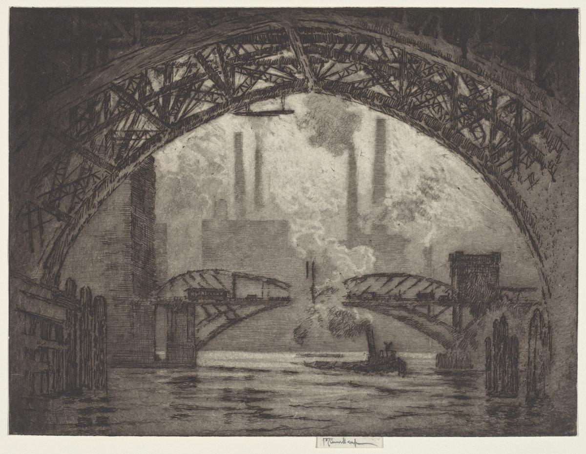Joseph Pennell:Under the Bridges, Chicago,16x12"(A3) Poster