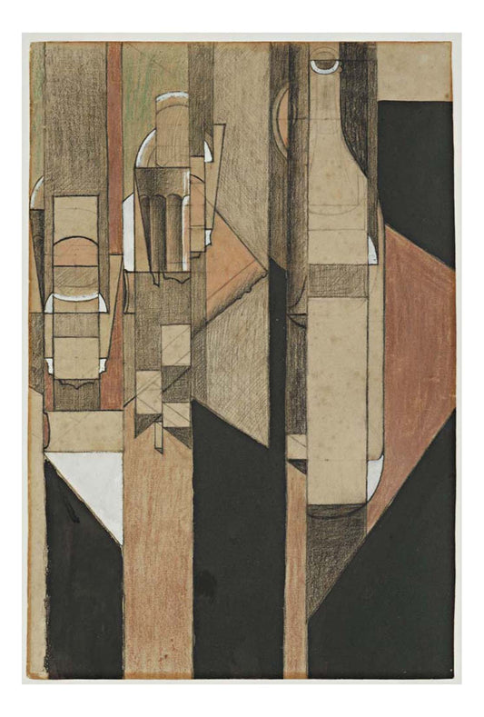 Juan Gris - Glass and Bottle, 16x12" (A3) Poster Print
