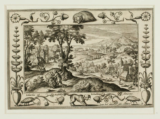 Judah and Tamar, from Landscapes with Old and New Testament Scenes and Hunting Scenes by  Adriaen Collaert (Flemish, c. 1560–1618) , 23x16"( A2 size ) Poster Print