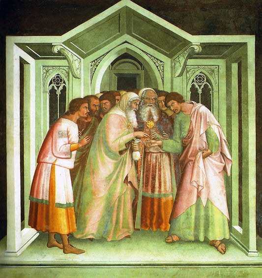 Judas Receives Thirty Pieces of Silver, vintage artwork by Lippo Memmi, 12x8" (A4) Poster