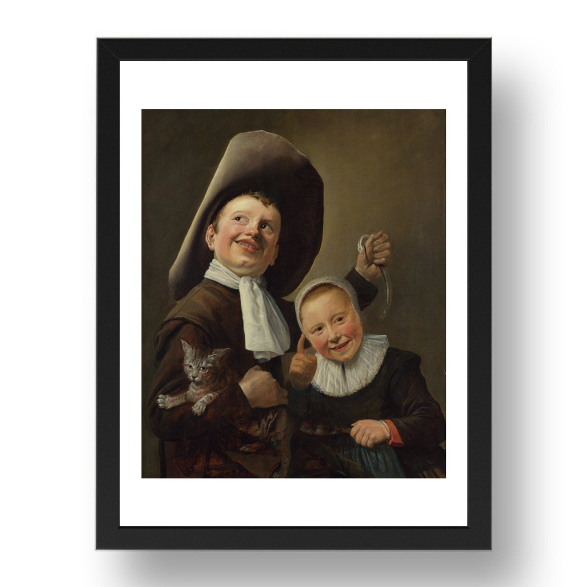 Judith Leyster: A Boy and a Girl with a Cat and an Eel, Poster in 17x13"(A3) Frame