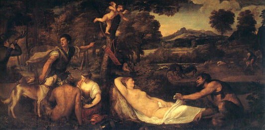 Jupiter and Anthiope (Pardo-Venus), vintage artwork by Titian, A3 (16x12") Poster Print
