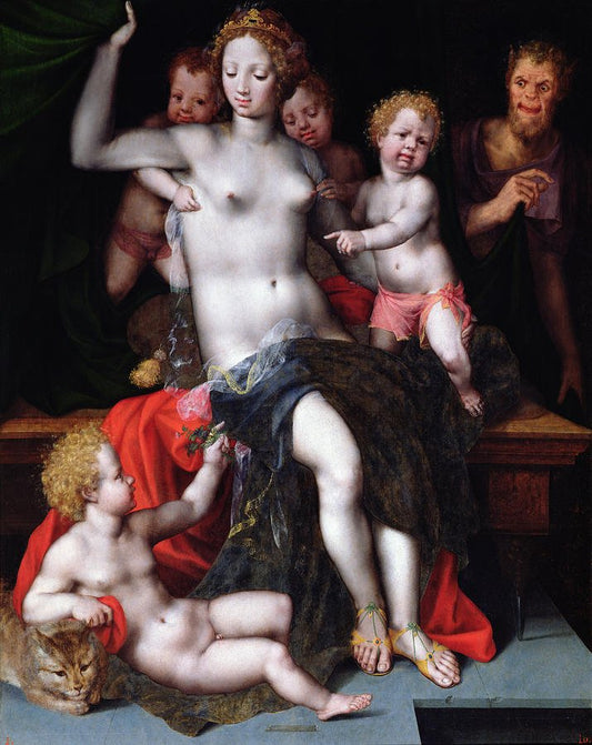 Jupiter and Antiope, Queen of Thebes, with their Twins Amphion and Zethos, vintage artwork by Vincent Sellaer, A3 (16x12") Poster Print