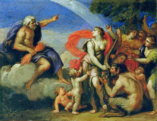 Jupiter and Pandora, vintage artwork by Francesco Albani, 12x8" (A4) Poster