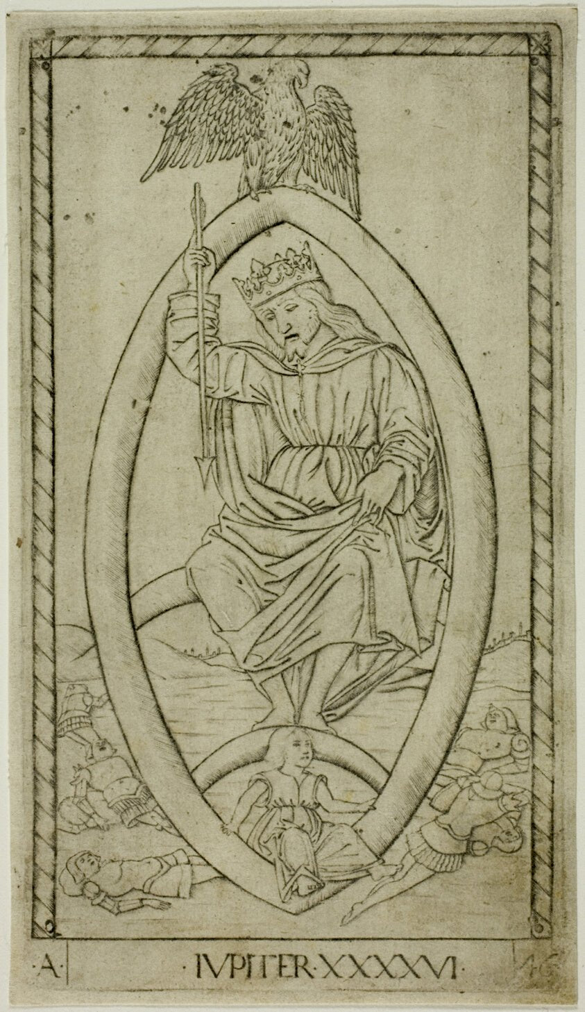 Jupiter, plate 46 from Planets and Spheres by  Master of the E-Series Tarocchi, 23x16"( A2 size) Poster Print