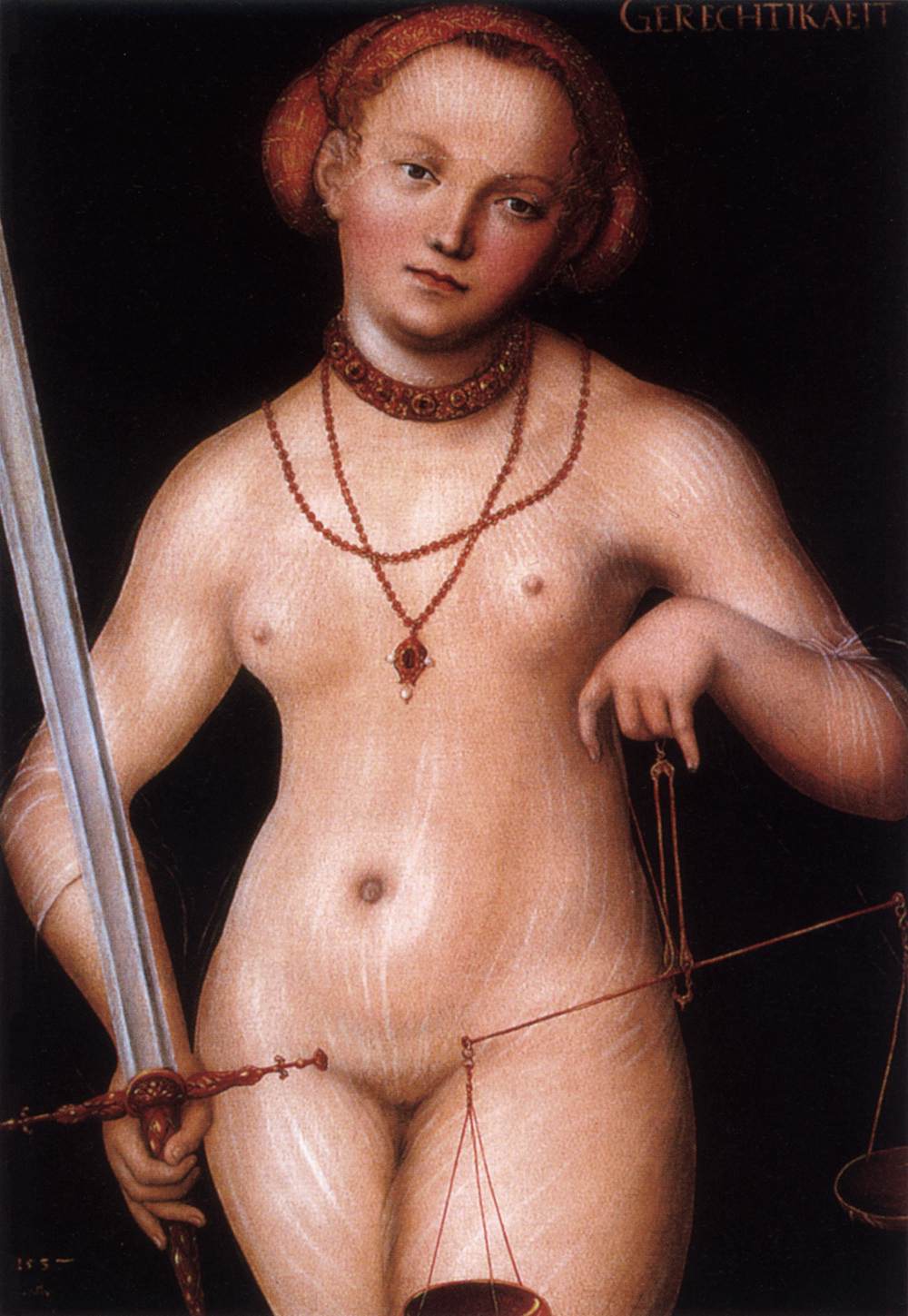 Justitia, vintage artwork by Lucas Cranach the Younger, A3 (16x12") Poster Print