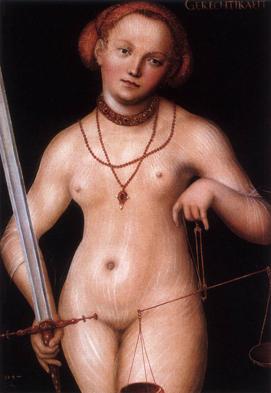 Justitia, vintage artwork by Lucas Cranach the Younger, A3 (16x12") Poster Print