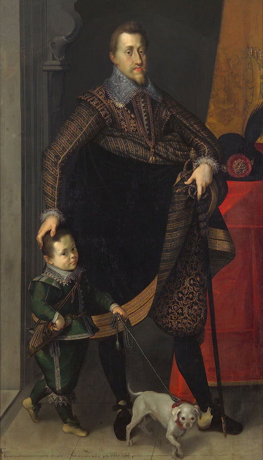 Kaiser Ferdinand II. (1578-1637) with Court Dwarf, vintage artwork by Joseph Heintz the Elder, A3 (16x12") Poster Print