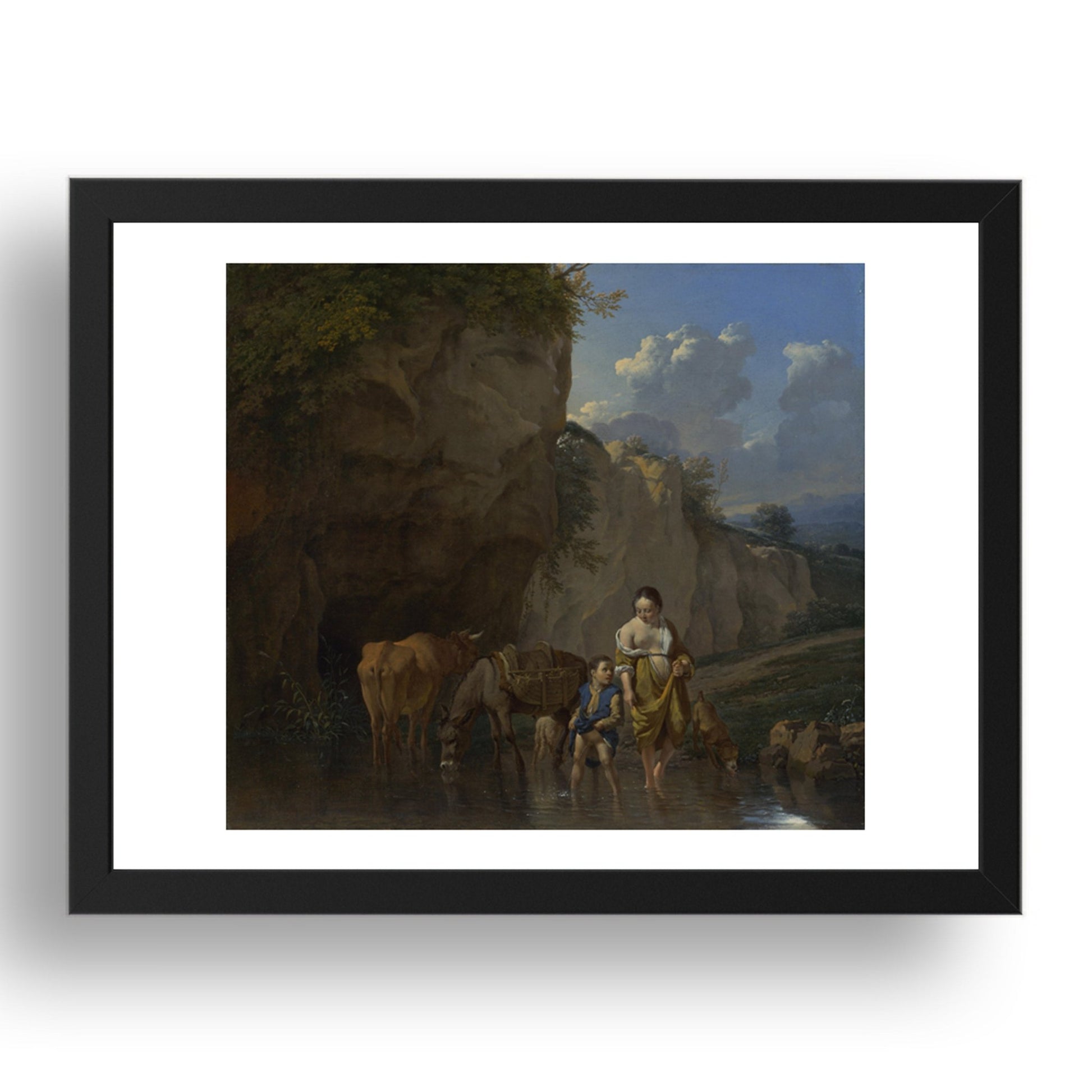 Karel Dujardin: A Woman and a Boy with Animals at a Ford, Poster in 17x13"(A3) Frame