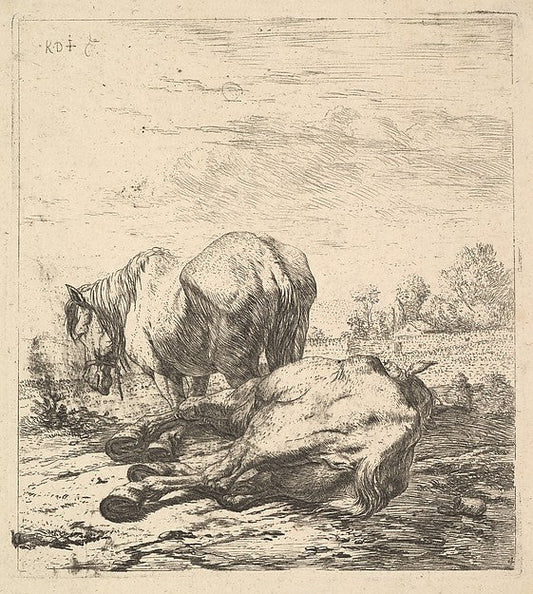 Karel Dujardin:The Two Horses 17th century, vintage artwork, 16x12"(A3) Poster Print