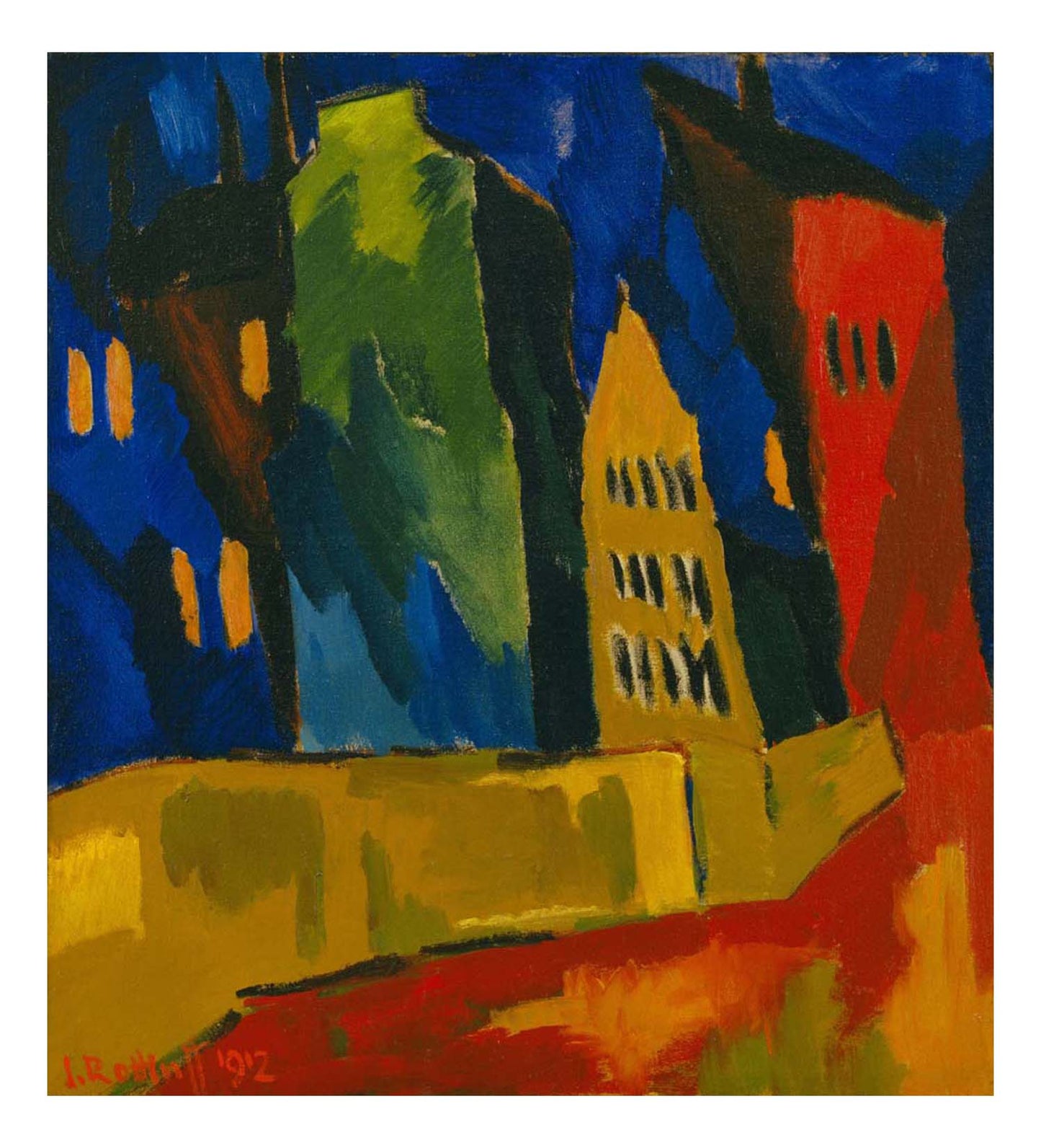 Karl Schmidt-Rottluff - Houses at Night, 16x12" (A3) Poster Print