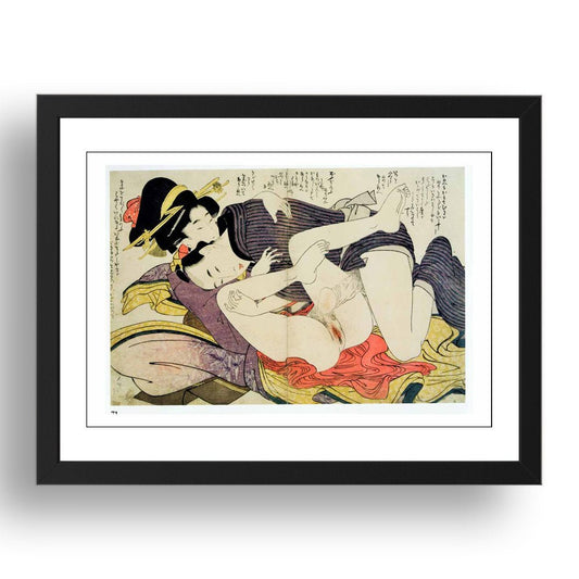 katagawa-utamaro-, Graphic Erotic ukiyo-e Japanese Shunga, classic artwork in 17x13"(A3) Frame