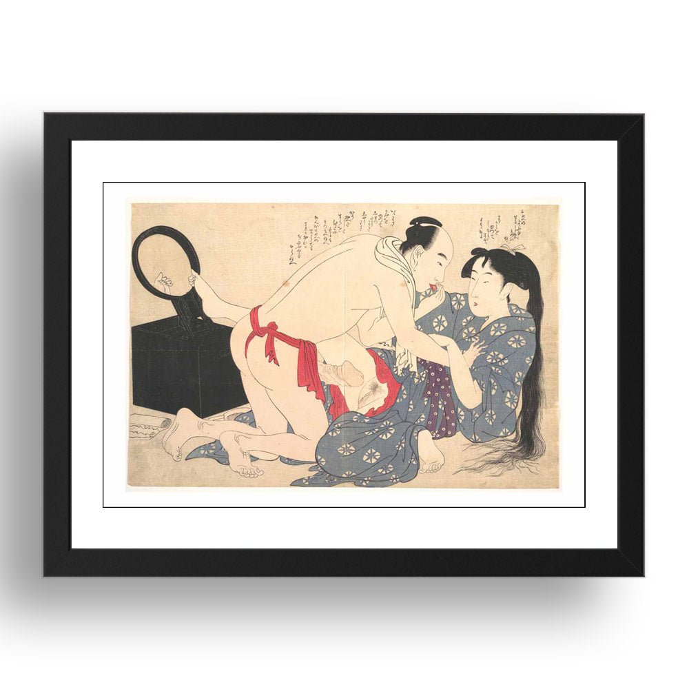Kitagawa Utamaro-mirror, Graphic Erotic ukiyo-e Shunga, classic artwork in 17x13"(A3) Frame