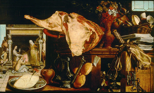 Kitchen Feast with Christ in the House of Martha and Mary, vintage artwork by Pieter Aertsen, A3 (16x12") Poster Print