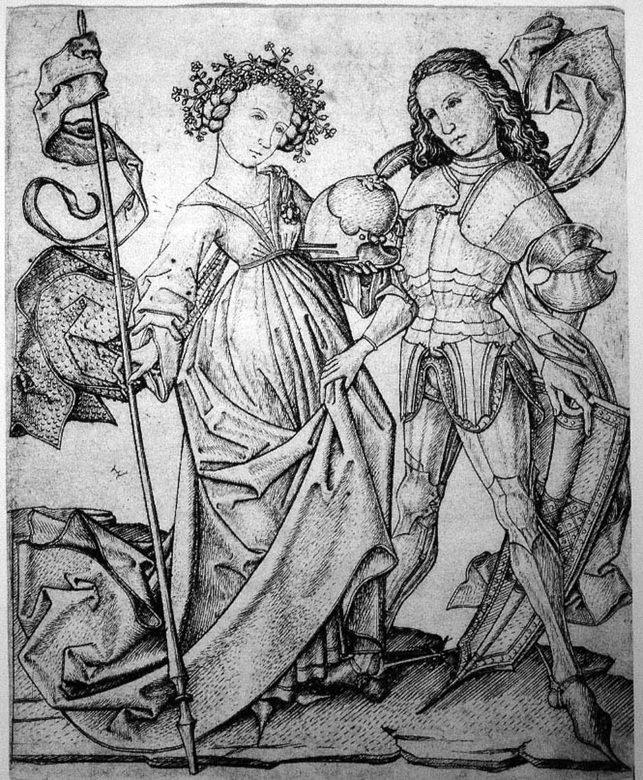 Knight and Lady, vintage artwork by Master E.S., A3 (16x12") Poster Print