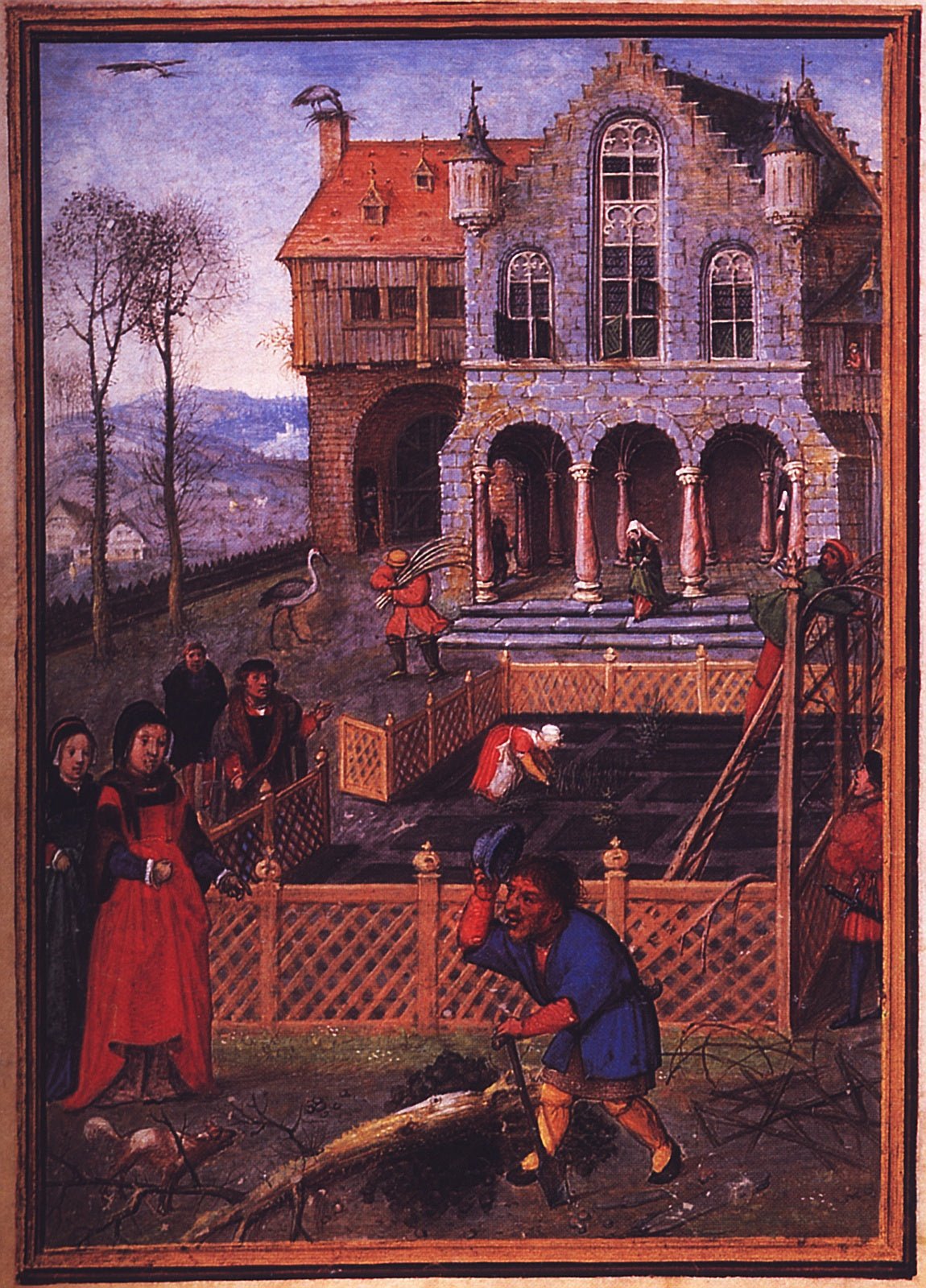 Labors of the Months: March, from a Flemish Book of Hours, vintage artwork by Simon Bening, A3 (16x12") Poster Print