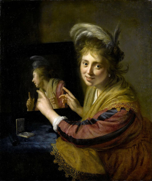 Lady at the Mirror, vintage artwork by Paulus Moreelse, A3 (16x12") Poster Print