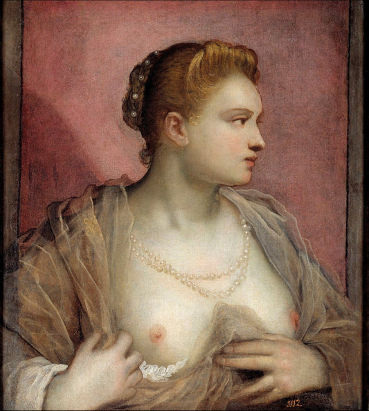Lady Bearing her Breast, vintage artwork by Domenico Tintoretto, A3 (16x12") Poster Print