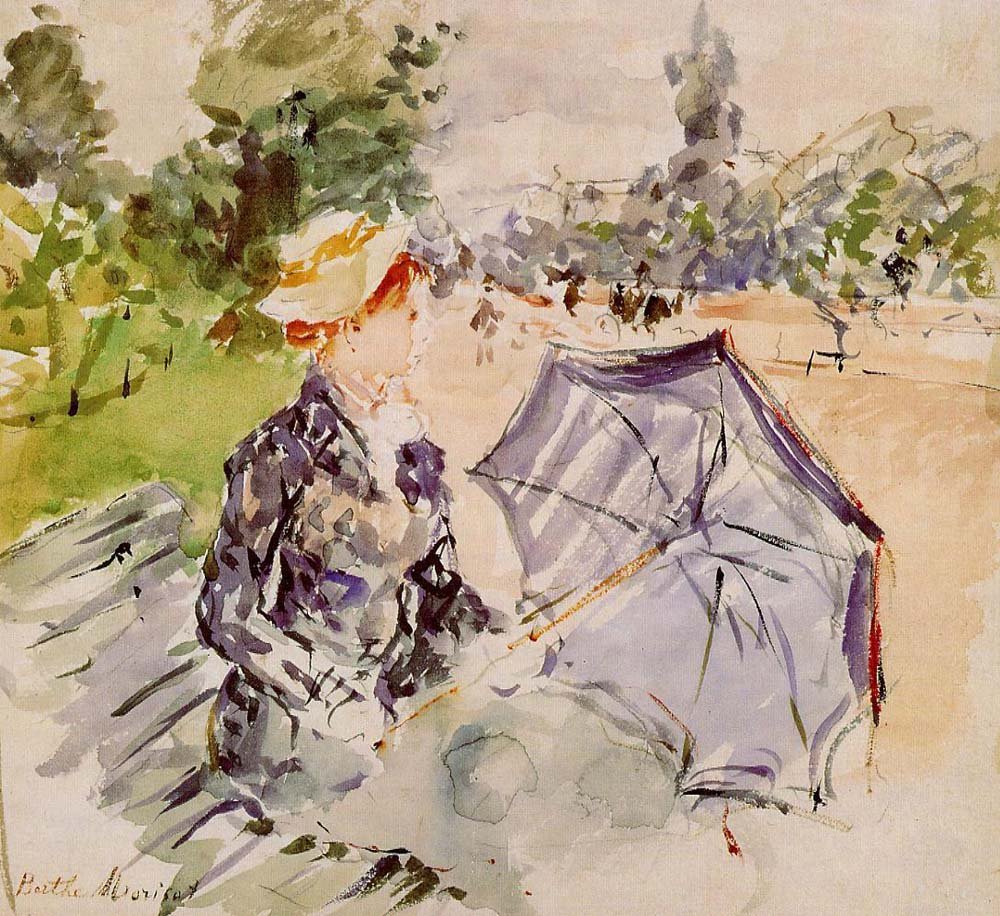 Lady with a Parasol Sitting in a Park - 1885 - Metropolitan Museum of Art USA by Berthe Morisot, vintage art, modern poster print