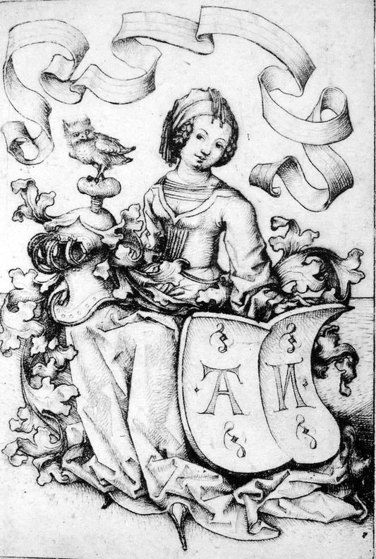 Lady with owl and AN in her escutcheon, vintage artwork by Master of the Housebook, A3 (16x12") Poster Print