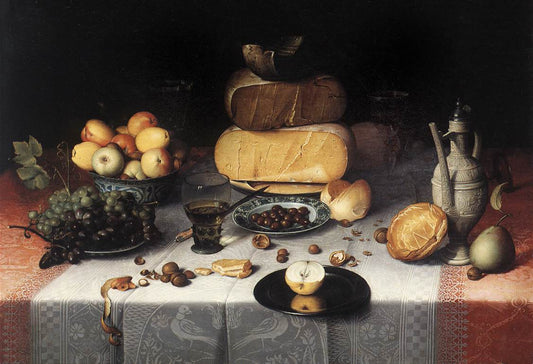 Laid Table with Cheeses and Fruit, vintage artwork by Floris van Dijck, 12x8" (A4) Poster