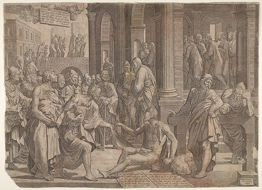 Lambert Suavius:Saint John and Saint Peter Healing the Cripple 1553, vintage artwork, 16x12"(A3) Poster Print