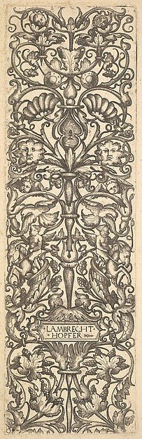 Lambrecht Hopfer:Candelabra with putti on goats at center c1525–50, vintage artwork, 16x12"(A3) Poster Print
