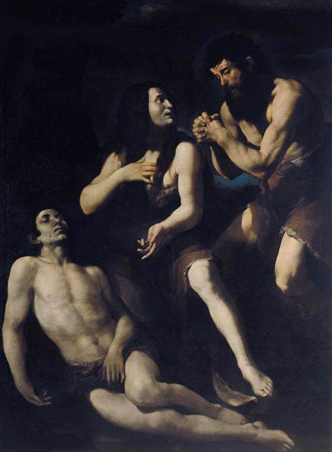 Lamentation of Adam and Eve on the Dead Abel, vintage artwork by Giovanni Battista Caracciolo, 12x8" (A4) Poster
