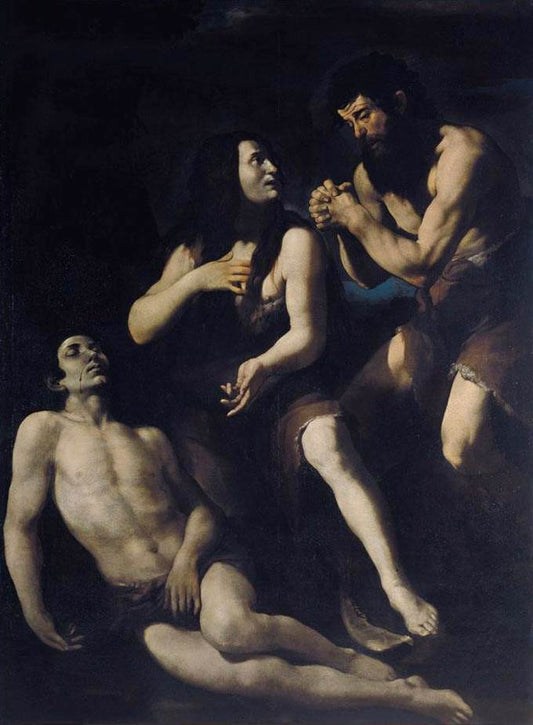 Lamentation of Adam and Eve on the Dead Abel, vintage artwork by Giovanni Battista Caracciolo, 12x8" (A4) Poster