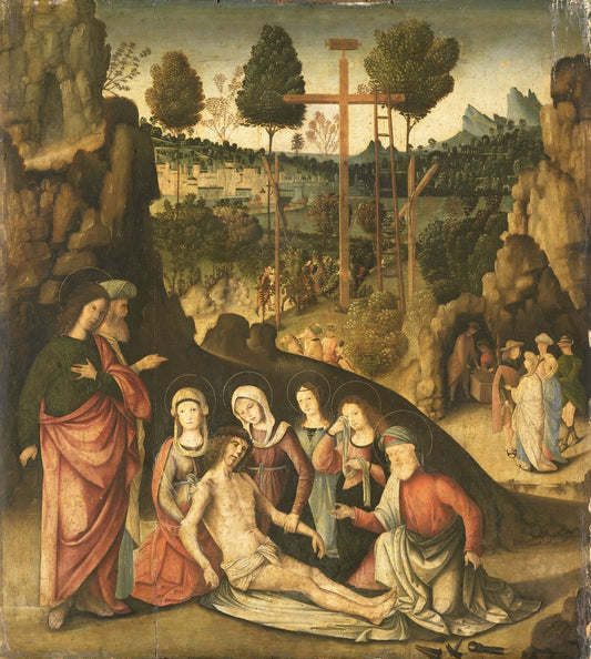 Lamentation of Christ, vintage artwork by Bernardino Zaganelli, A3 (16x12") Poster Print