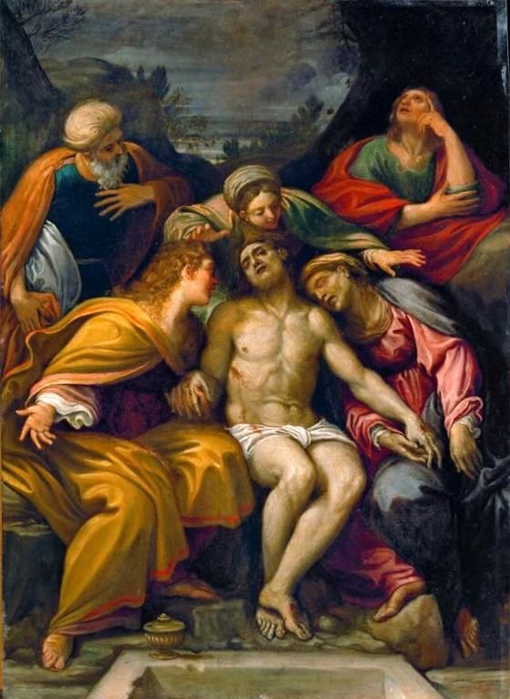Lamentation of Christ, vintage artwork by Francesco Albani, 12x8" (A4) Poster