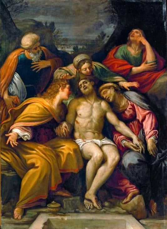 Lamentation of Christ, vintage artwork by Francesco Albani, 12x8" (A4) Poster