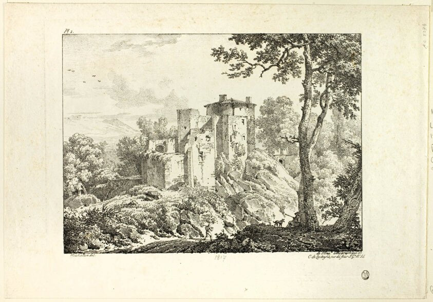Landscape, plate I by  Achille Etna Michallon (French, 1796-1822),23x16"( A2 size ) Poster Print