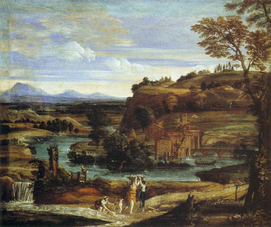 Landscape with a Child overturning Wine, vintage artwork by Domenichino, 12x8" (A4) Poster