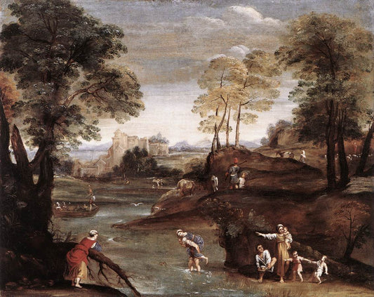 Landscape with a Ford, vintage artwork by Domenichino, 12x8" (A4) Poster
