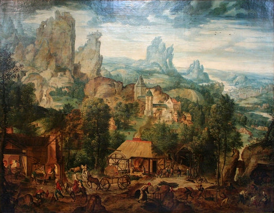 Landscape with a Foundry, vintage artwork by Herri met de Bles, A3 (16x12") Poster Print