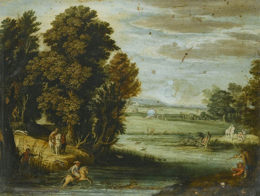 Landscape with a Hunt, vintage artwork by Pietro Paolo Bonzi, 12x8" (A4) Poster