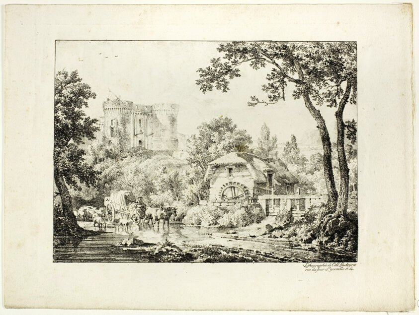 Landscape with a Mill and Castle by  Achille Etna Michallon (French, 1796-1822),23x16"( A2 size ) Poster Print
