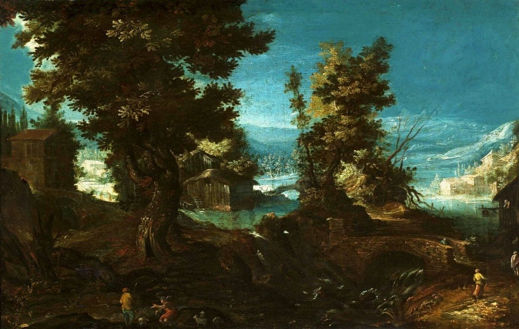 Landscape with a river and trees, vintage artwork by Frederik van Valckenborch, A3 (16x12") Poster Print